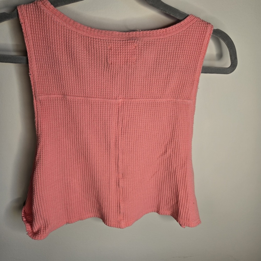 Aerie Offline M Medium Boxy Pink Waffle Knit Cropped Top Beachy - Picture 6 of 8
